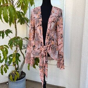 Olivacious Women's Floral Boho Tie Top with Flowy Bell‎ Sleeves, Size M